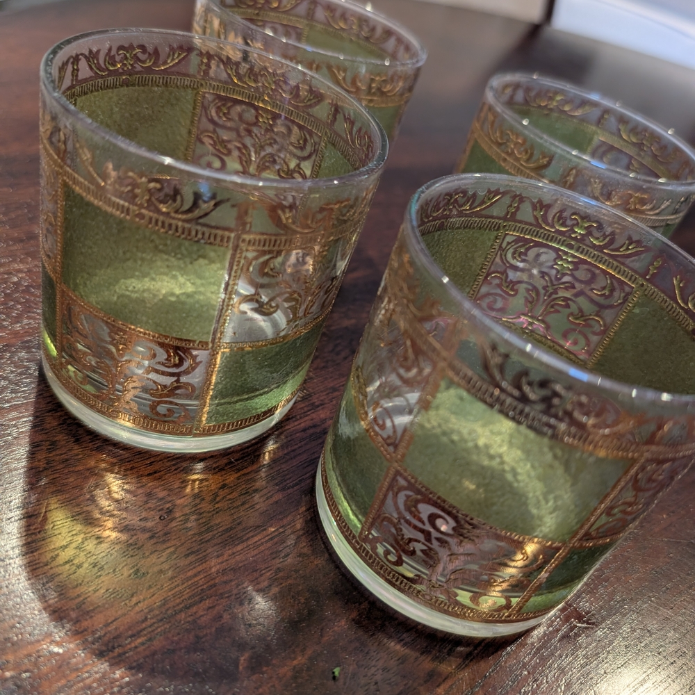 Culver Gold and Green Glasses Set Of 4 - Picture 4 of 6